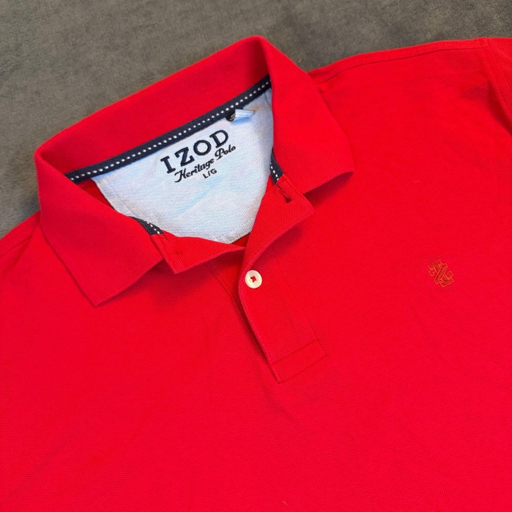 IZOD Heritage Polo Shirt‎ Mens Large Red Short Sleeve Cotton Pique Logo